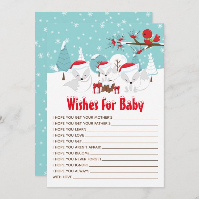 Arctic Foxes Christmas Woodland Wishes For Baby Invitation (Front/Back)