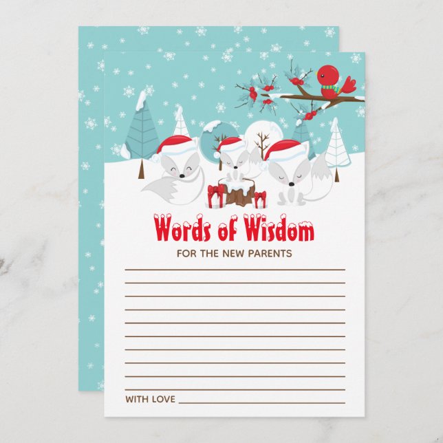 Arctic Foxes Christmas Woodland Words of Wisdom Invitation (Front/Back)