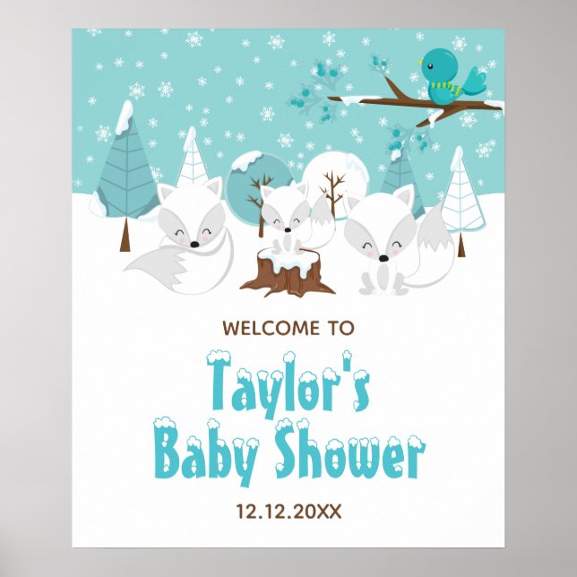 Arctic Foxes Winter Baby Shower Welcome Sign (Front)