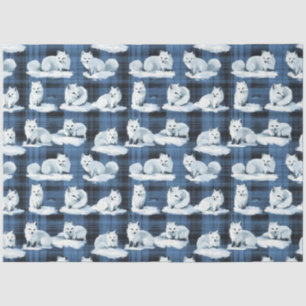 Arctic Foxes Winter Christmas Tartan Plaid Pattern Tissue Paper
