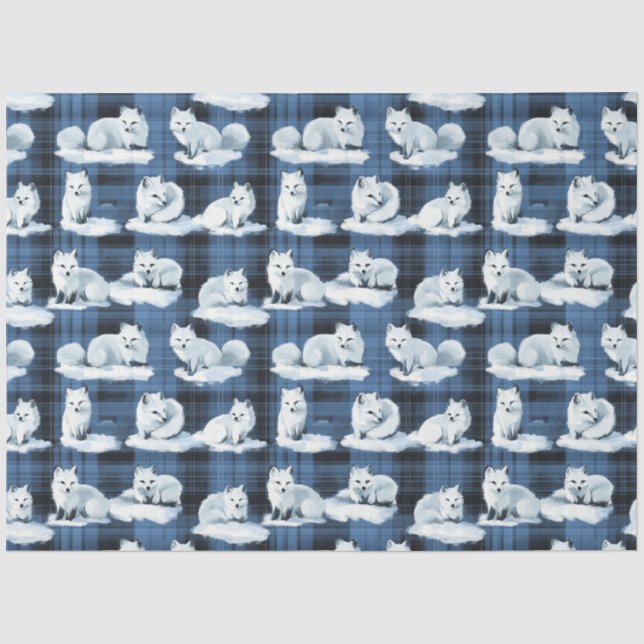 Arctic Foxes Winter Christmas Tartan Plaid Pattern Tissue Paper (Front)