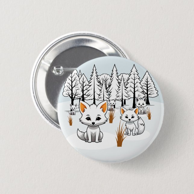 Arctic Foxes - Winter Landscape 6 Cm Round Badge (Front & Back)