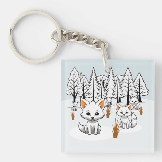 Arctic Foxes - Winter Landscape Key Ring (Front)