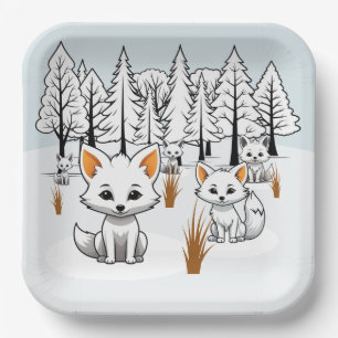 Arctic Foxes - Winter Landscape Paper Plate