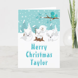 Arctic Foxes Winter Wonderland Merry Christmas Holiday Card