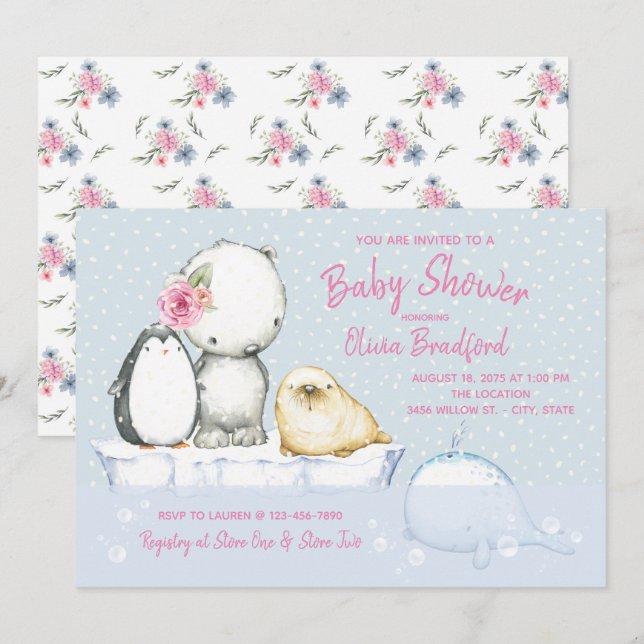 Arctic Friends Winter Baby Shower Invitations (Front/Back)
