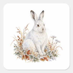 Arctic Hare in Winter Grass Square Sticker