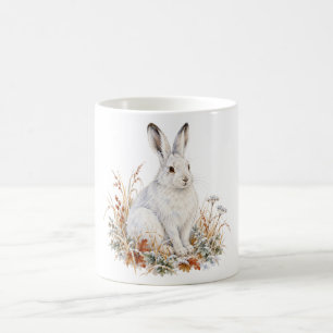 Arctic Hare Sitting in Winter Grass Coffee Mug