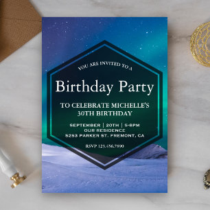 Arctic Ice Aurora Polar Lights Birthday Party Invitation
