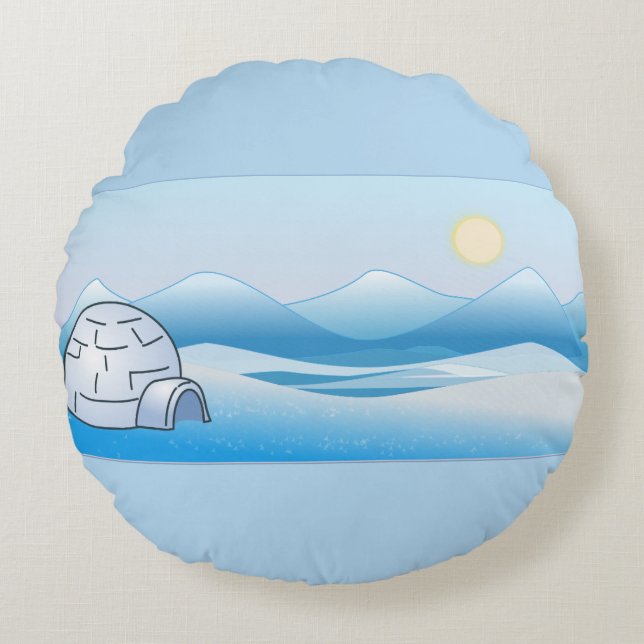 Arctic Igloo Blue Round Pillow (Front)
