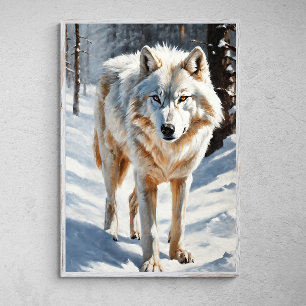 Arctic Majesty: White Wolf in the Snow Poster