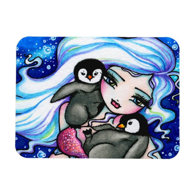 Arctic Mermaid Baby Penguins by Hannah Lynn Magnet (Horizontal)