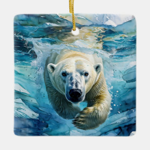 Arctic Mirage: The Swimming Monarch Ceramic Ornament