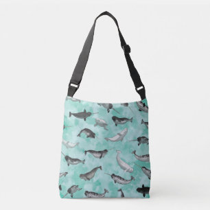 Arctic Narwhals and Belugas Pattern Crossbody Bag