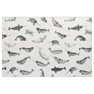 Arctic Narwhals and Belugas Pattern Fabric