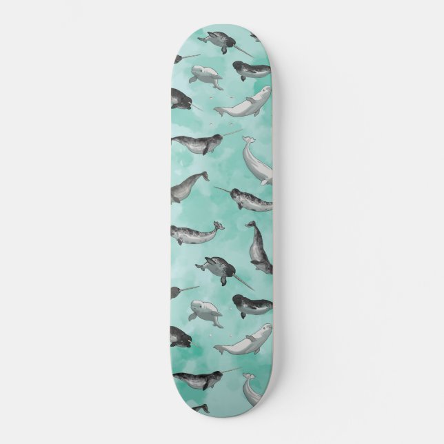 Arctic Narwhals and Belugas Pattern Skateboard (Front)