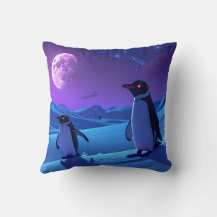 Arctic Night Penguins Cushion