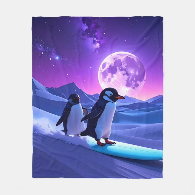 Arctic Night Penguins Fleece Blanket (Front)