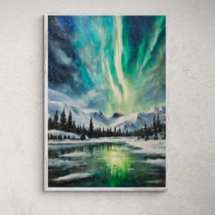 Arctic Nocturne: Winter Landscape and Northern Lig Poster