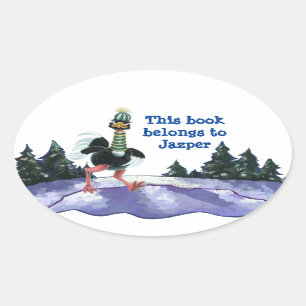Arctic Ostrich on the Run Oval Sticker