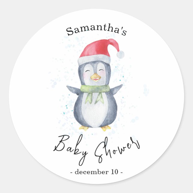 Arctic Penguin - baby shower Classic Round Sticker (Front)