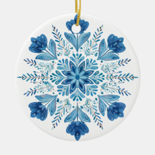 Arctic Petal Snowflake Ornament   Blue Botanical H