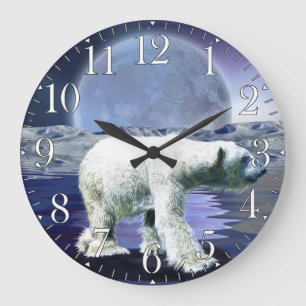 Arctic Polar Bear & Aurora Art Clock