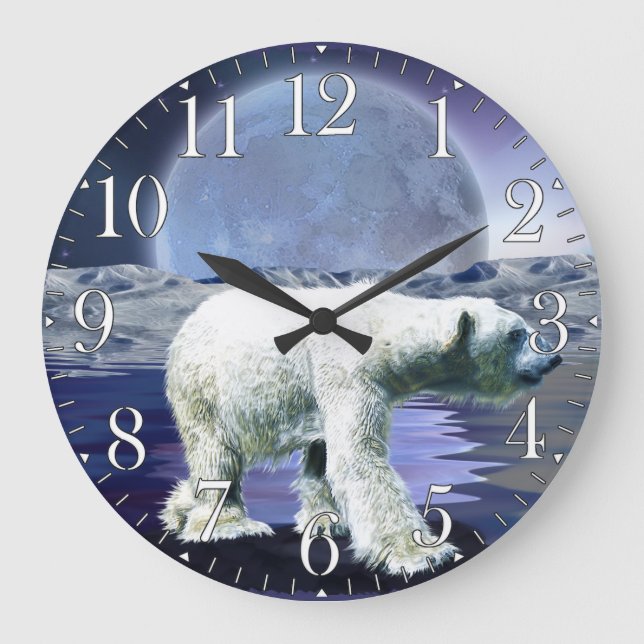Arctic Polar Bear & Aurora Art Clock (Front)