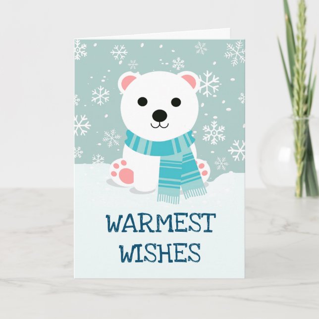 Arctic Polar Bear Cub Snowflakes Christmas Holiday Card (Front)
