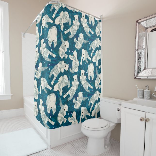 arctic polar bears blue shower curtain (In Situ)