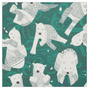 arctic polar bears green fabric