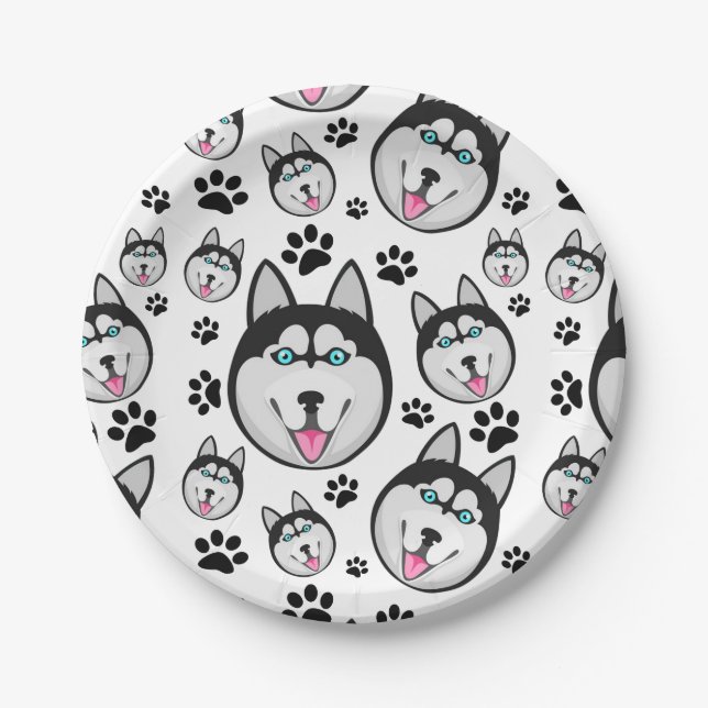 Arctic Puppy Siberian Husky Big Sled Dog Paper Plate (Front)