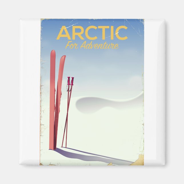 Arctic ski vintage adventure exploration poster magnet (Front)