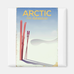 Arctic ski vintage adventure exploration poster magnet