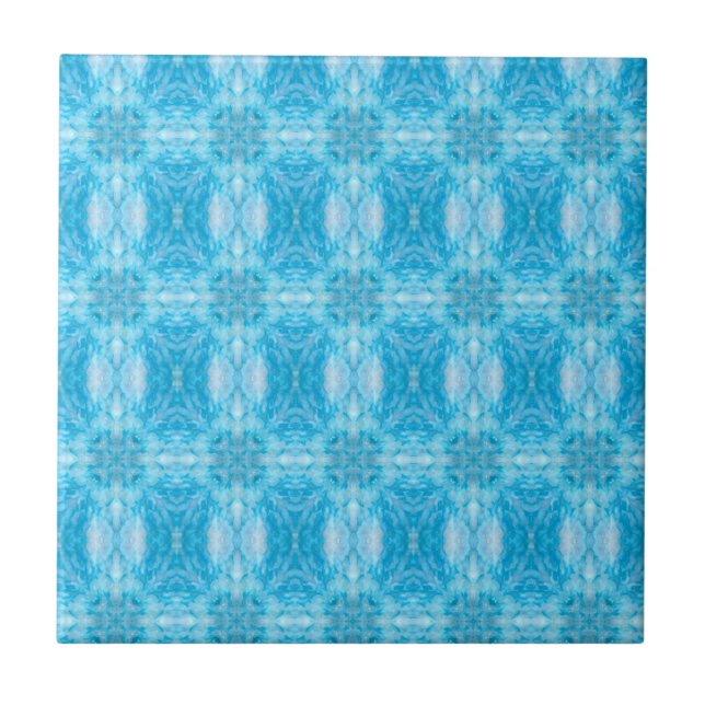 Arctic sky blue geometric pattern ceramic tile (Front)