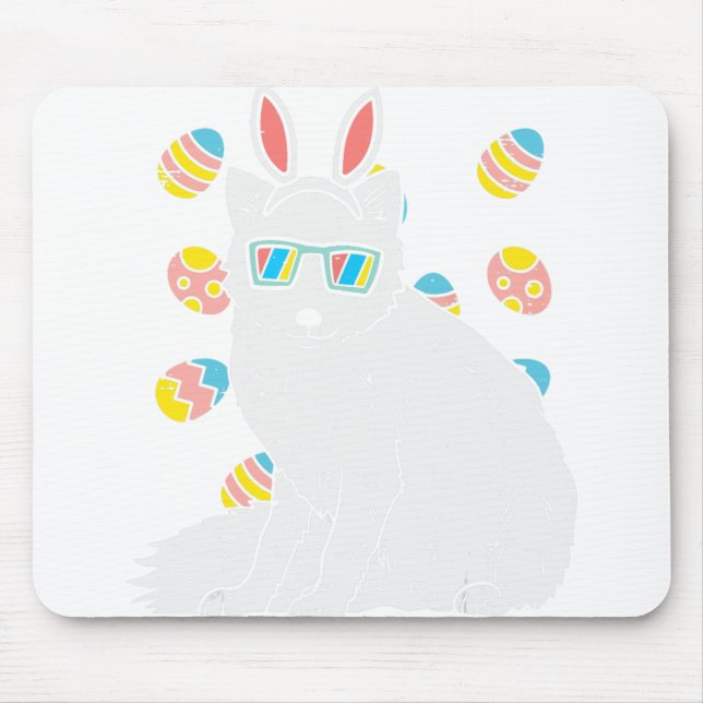 Arctic Snow Fox Bunny Ears Glasses Eggs Easter Ani Mouse Pad (Front)