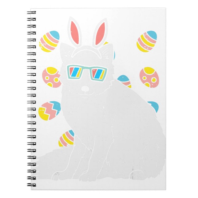 Arctic Snow Fox Bunny Ears Glasses Eggs Easter Ani Notebook (Front)