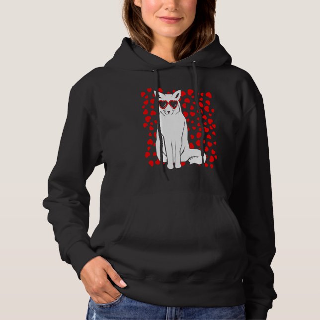 Arctic Snow Fox Heart Glasses Valentines Day Anima Hoodie (Front)