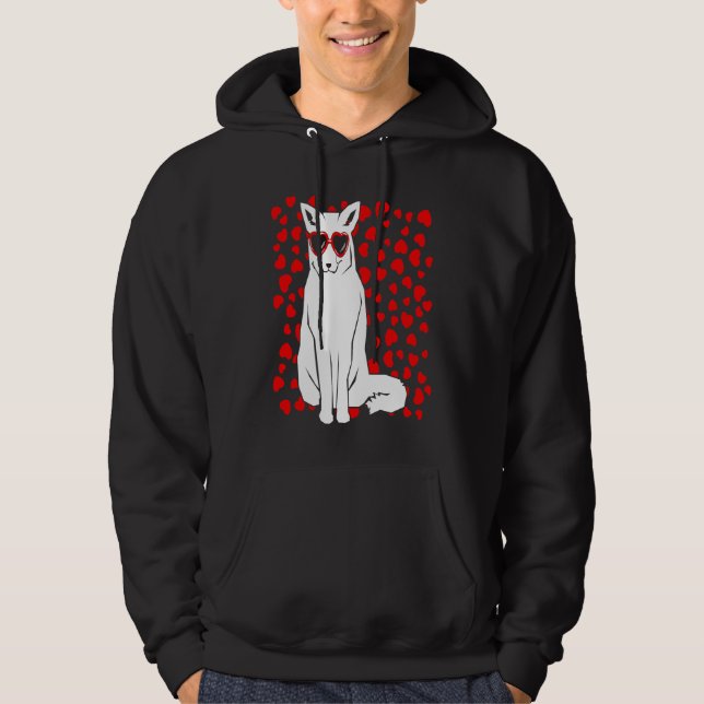 Arctic Snow Fox Heart Glasses Valentines Day Anima Hoodie (Front)