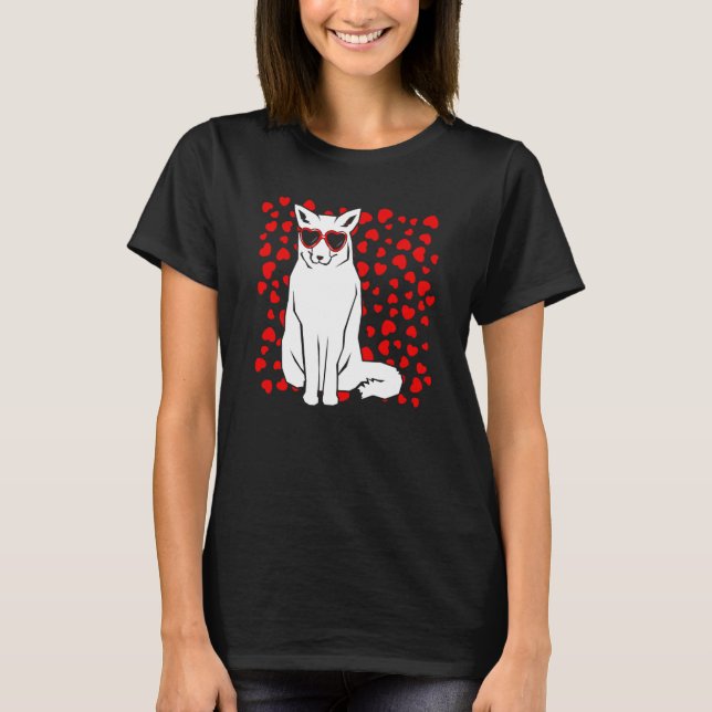 Arctic Snow Fox Heart Glasses Valentines Day Anima T-Shirt (Front)