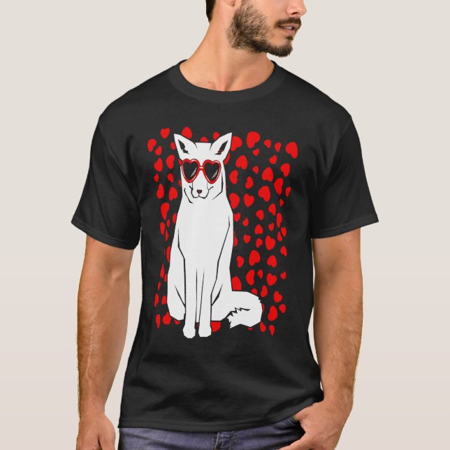 Arctic Snow Fox Heart Glasses Valentines Day Anima T-Shirt (Front)