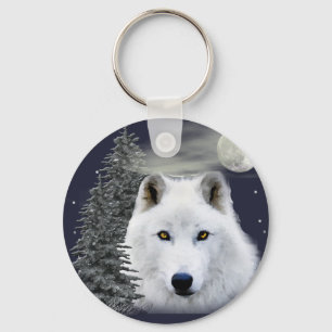 arctic snow wolf key ring