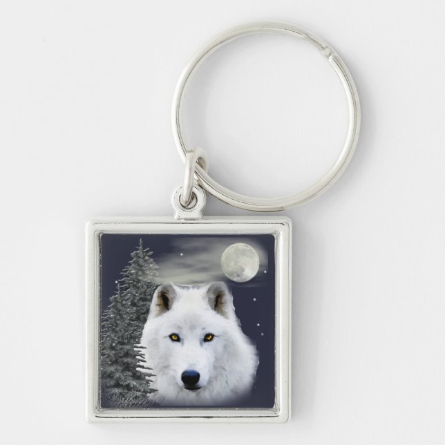 arctic snow wolf keychain (Front)