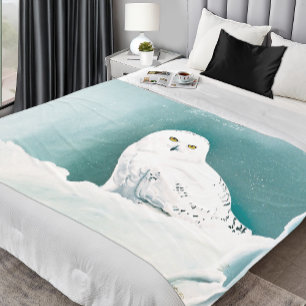 Arctic Teal Snowy Owl Fleece Blanket