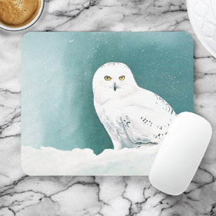 Arctic Teal Snowy Owl Mouse Pad