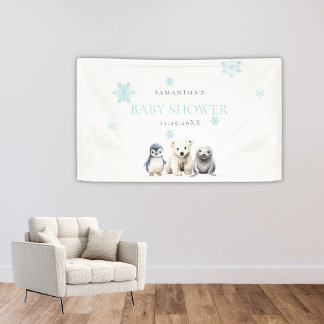 Arctic Watercolor Animals Snowflakes Welcome Sign