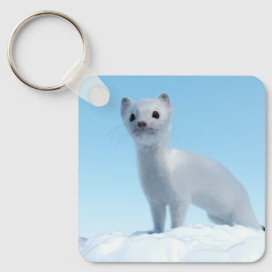 Arctic Weasel Charm Key Ring