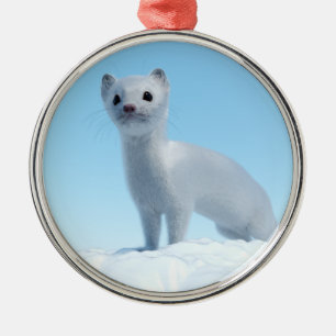 Arctic Weasel Charm Metal Ornament
