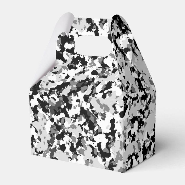 Arctic White Grey Black Camo Camouflage Party Favour Box (Front Side)