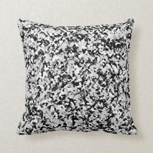 Arctic White Grey Black Camo Camouflage Pattern Cushion
